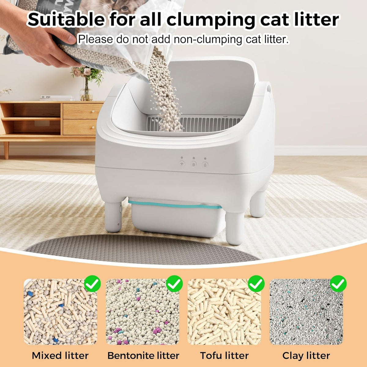 Smart Open Top Automatic Litter Box, Self Cleaning Cat Litter Box with App Control & Odor Isolation, Cat Litter, Large Capacity for Multiple Cats, Includes Trash Bags & Cat Litter Mat