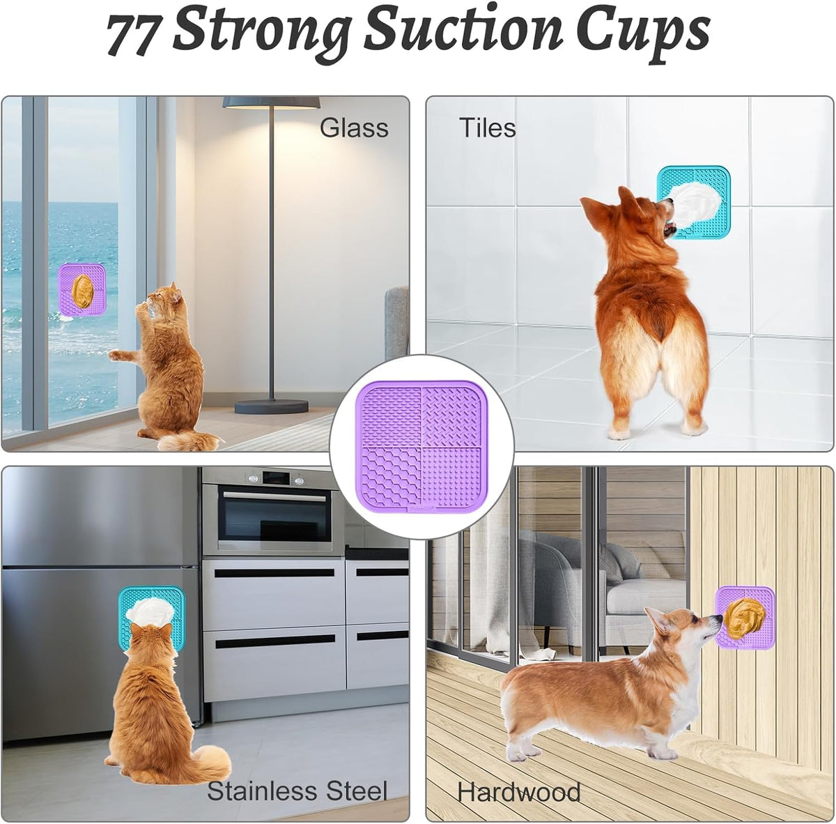 2PCS Large Lick Mat for Dogs and Cats, Licking Mats for Dog Anxiety Relief, Cat Peanut Butter Lick Pad for Boredom Reducer, Dog Treat Mat Perfect for Bathing Grooming Purple&Light Blue