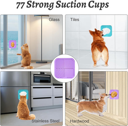 2PCS Large Lick Mat for Dogs and Cats, Licking Mats for Dog Anxiety Relief, Cat Peanut Butter Lick Pad for Boredom Reducer, Dog Treat Mat Perfect for Bathing Grooming Purple&Light Blue