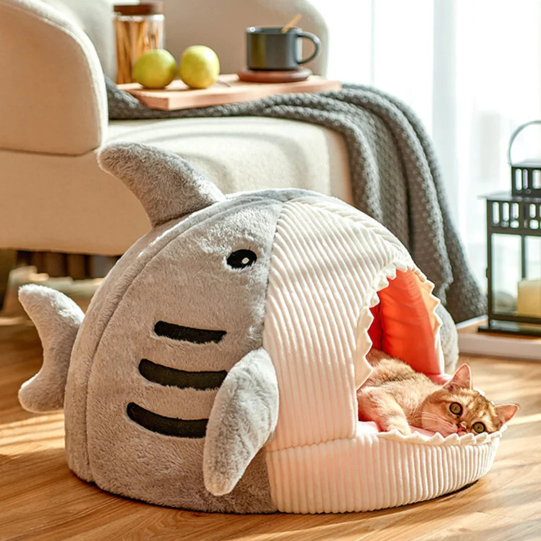Luxury Plush Shark Pet Bed - soft plush pet bed with shark design