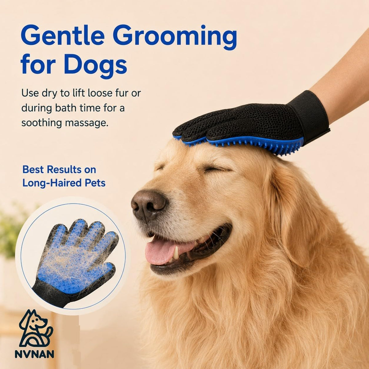 Pet Hair Removal Glove for Dogs & Cats, 2-Pack Blue
