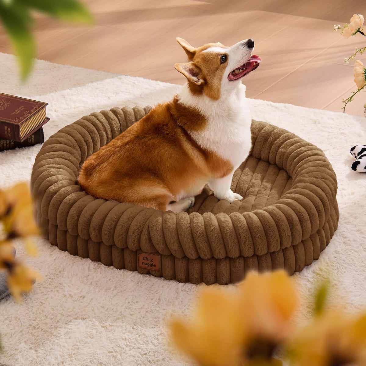 Orthopedic Dog Bed, Washable Cover, Faux Fur Bolster Pet Couch