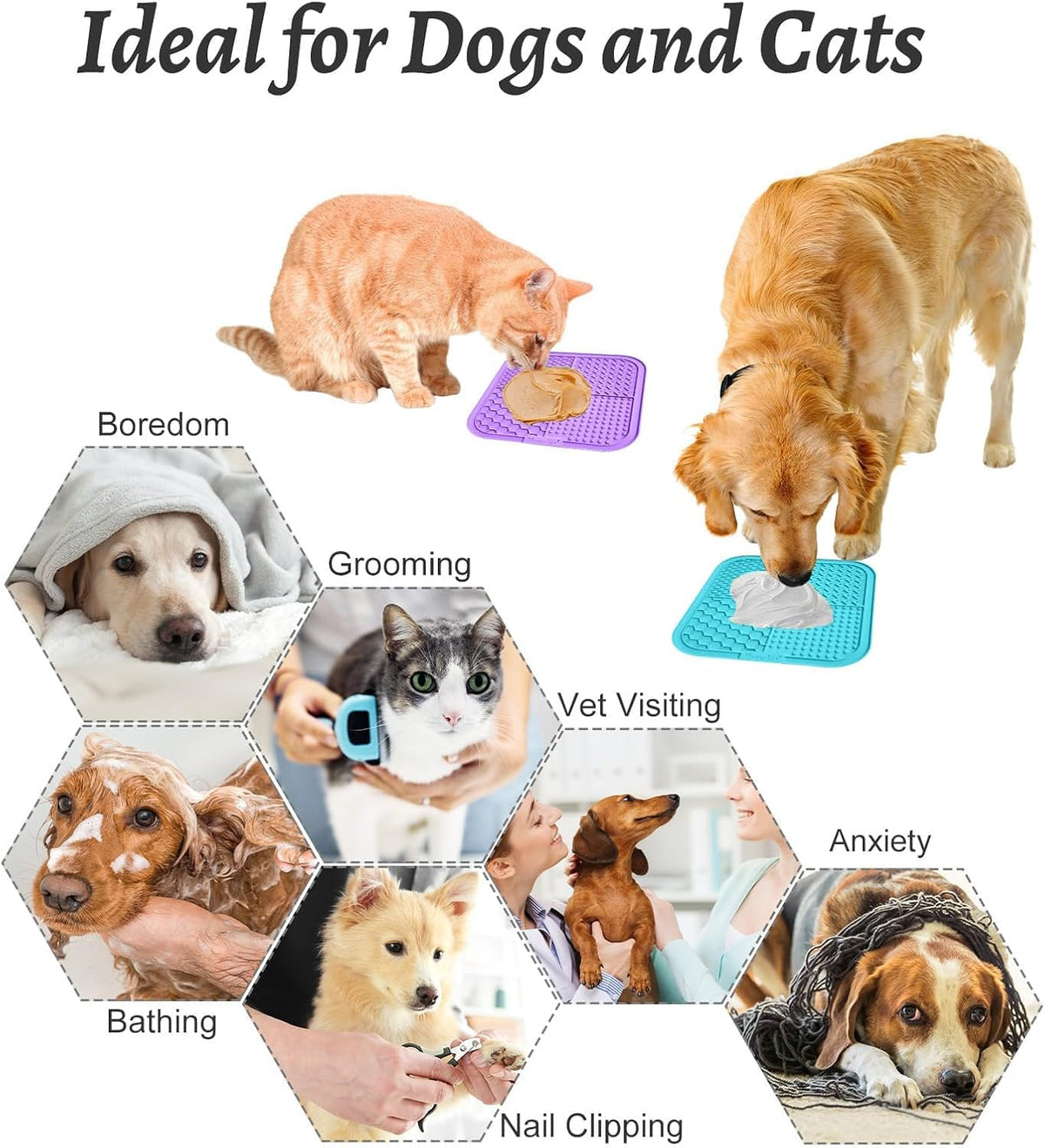 2PCS Large Lick Mat for Dogs and Cats, Licking Mats for Dog Anxiety Relief, Cat Peanut Butter Lick Pad for Boredom Reducer, Dog Treat Mat Perfect for Bathing Grooming Purple&Light Blue