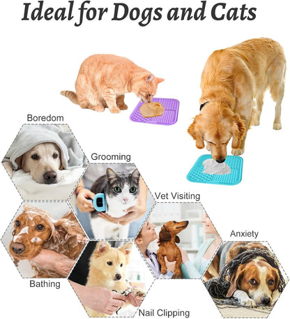 2PCS Large Lick Mat for Dogs and Cats, Licking Mats for Dog Anxiety Relief, Cat Peanut Butter Lick Pad for Boredom Reducer, Dog Treat Mat Perfect for Bathing Grooming Purple&Light Blue