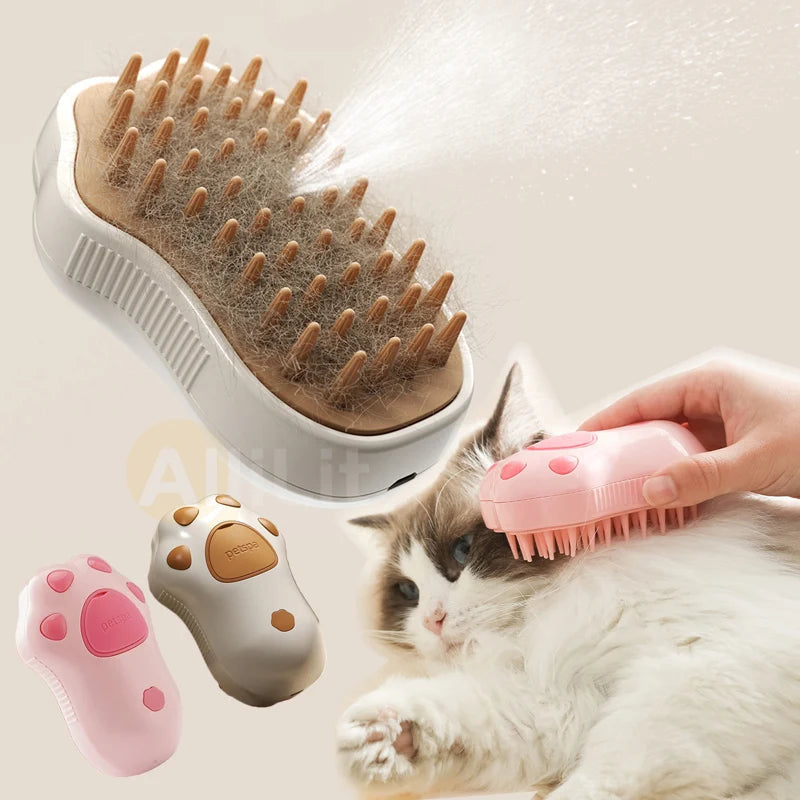 Electric Cat Steam Brush - 3-in-1 pet grooming comb with water spray