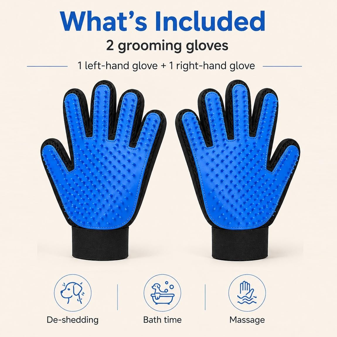 Pet Hair Removal Glove for Dogs & Cats, 2-Pack Blue