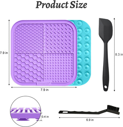 2PCS Large Lick Mat for Dogs and Cats, Licking Mats for Dog Anxiety Relief, Cat Peanut Butter Lick Pad for Boredom Reducer, Dog Treat Mat Perfect for Bathing Grooming Purple&Light Blue
