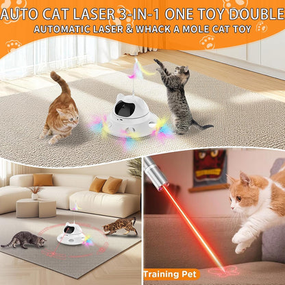 3-In-1Interactive AI Smart Play Cat Toy – Automatic Laser & Feather Toy for Indoor Cats, Keeps Cats Busy When Home Alone
