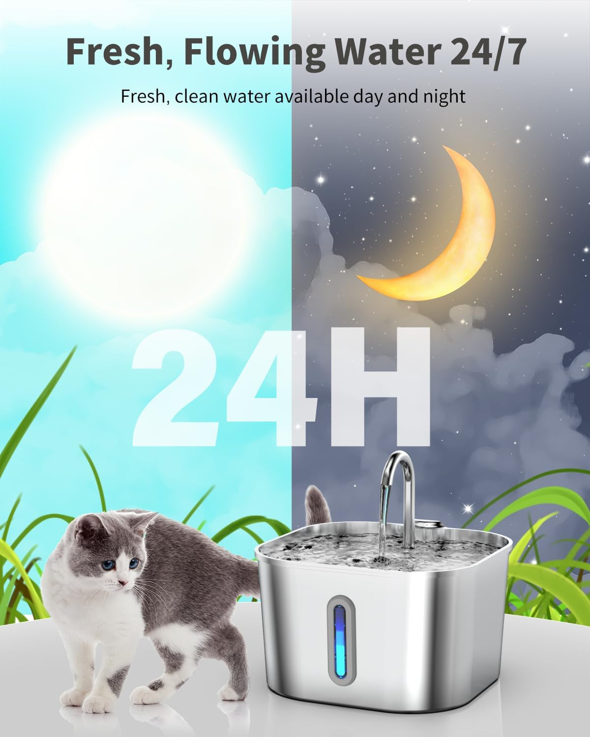Cat Water Fountain Stainless Steel, 74Oz/2.2L Pet Fountain
