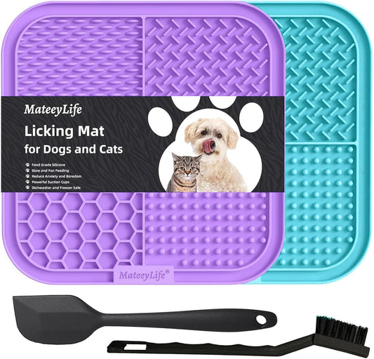 2PCS Large Lick Mat for Dogs and Cats, Licking Mats for Dog Anxiety Relief, Cat Peanut Butter Lick Pad for Boredom Reducer, Dog Treat Mat Perfect for Bathing Grooming Purple&Light Blue