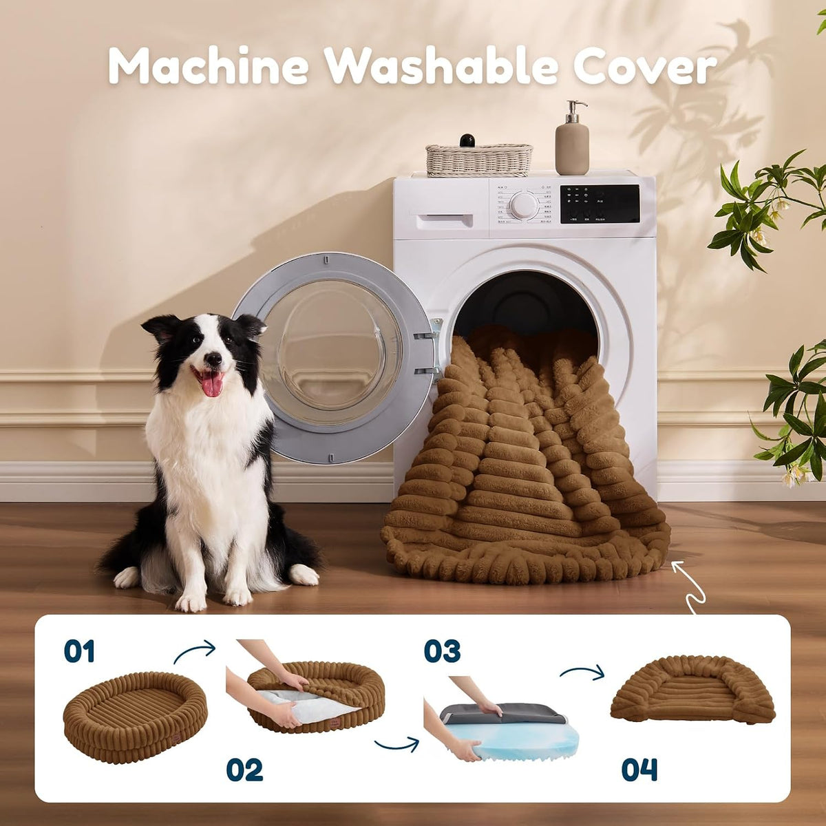 Orthopedic Dog Bed, Washable Cover, Faux Fur Bolster Pet Couch
