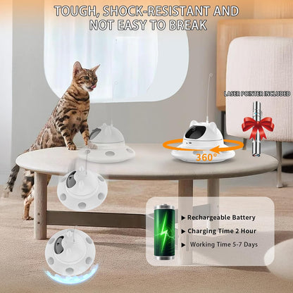 3-In-1Interactive AI Smart Play Cat Toy – Automatic Laser & Feather Toy for Indoor Cats, Keeps Cats Busy When Home Alone