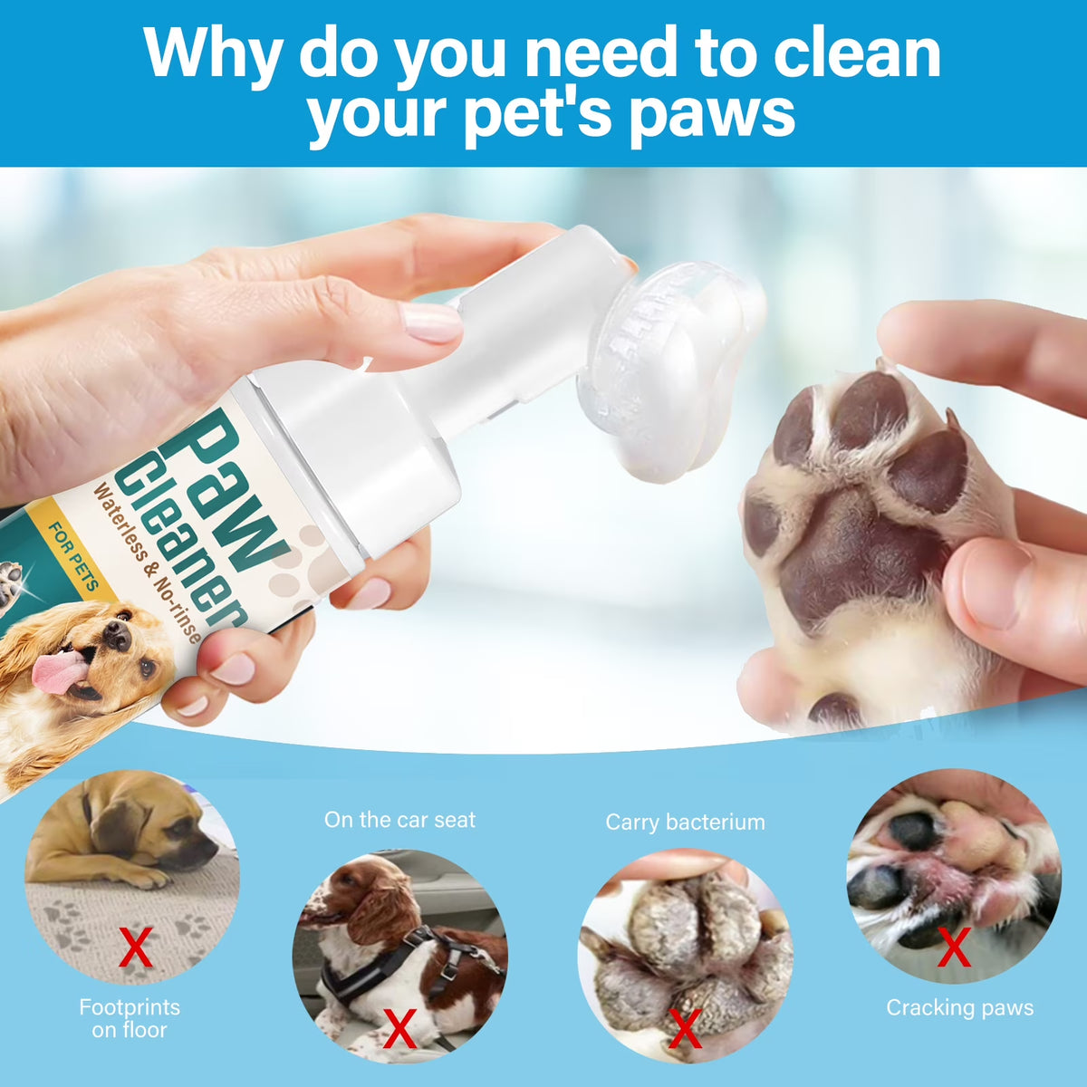 Dog Paw Cleaner, Waterless Paw Cleaner for Dogs with Detachable Brush Head, No-Rinse Natural Dog Paw Washer, Portable Pet Paw Cleaner, Effective Cleaning for Dog and Cat Paw