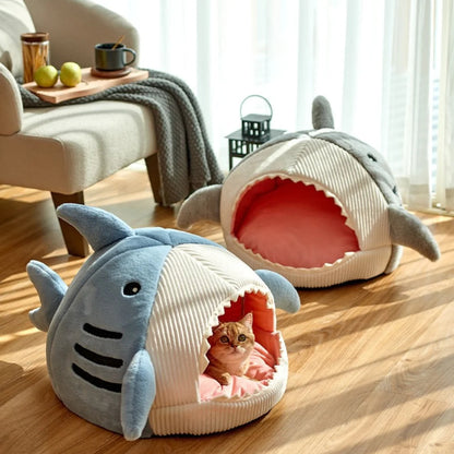 Luxury Plush Shark Pet Bed - cozy interior for cats and small dogs