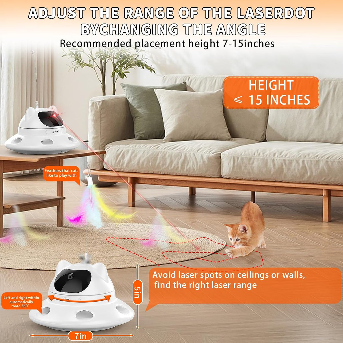 3-In-1Interactive AI Smart Play Cat Toy – Automatic Laser & Feather Toy for Indoor Cats, Keeps Cats Busy When Home Alone