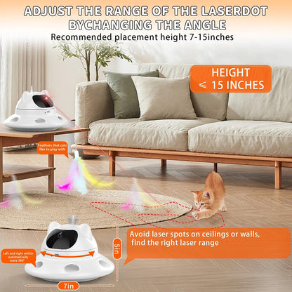 3-In-1Interactive AI Smart Play Cat Toy – Automatic Laser & Feather Toy for Indoor Cats, Keeps Cats Busy When Home Alone
