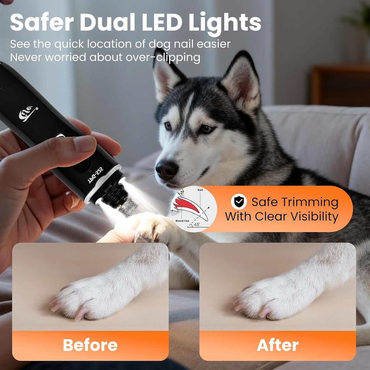Rechargeable Pet Nail Grinder for Dogs Cats, Electric Dog Nail Trimmer