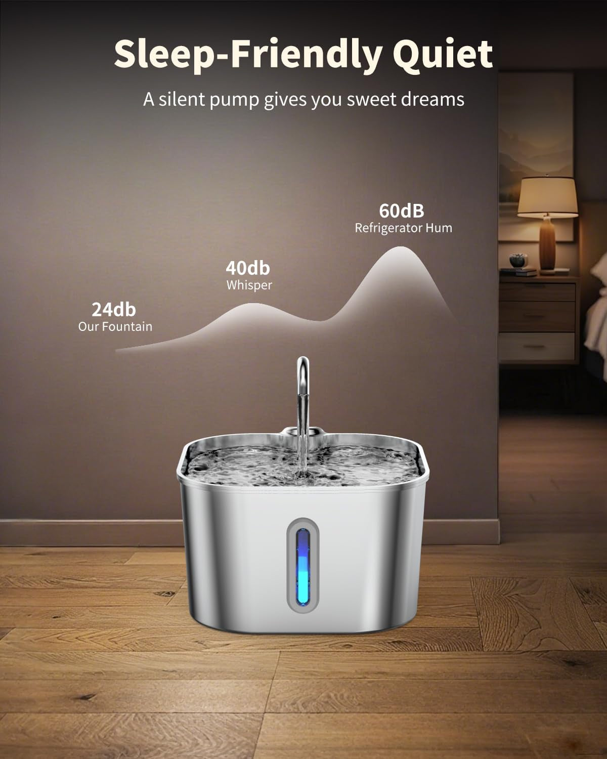 Cat Water Fountain Stainless Steel, 74Oz/2.2L Pet Fountain