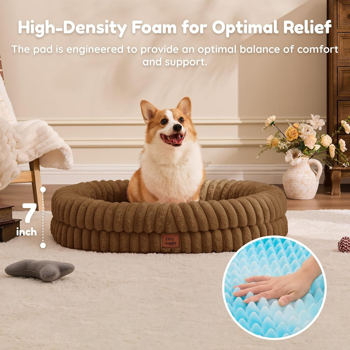 Orthopedic Dog Bed, Washable Cover, Faux Fur Bolster Pet Couch