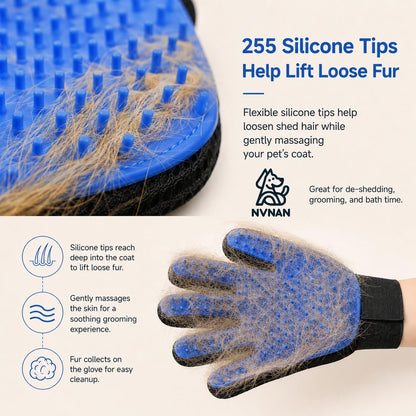 Pet Hair Removal Glove for Dogs & Cats, 2-Pack Blue