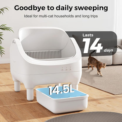 Smart Open Top Automatic Litter Box, Self Cleaning Cat Litter Box with App Control & Odor Isolation, Cat Litter, Large Capacity for Multiple Cats, Includes Trash Bags & Cat Litter Mat