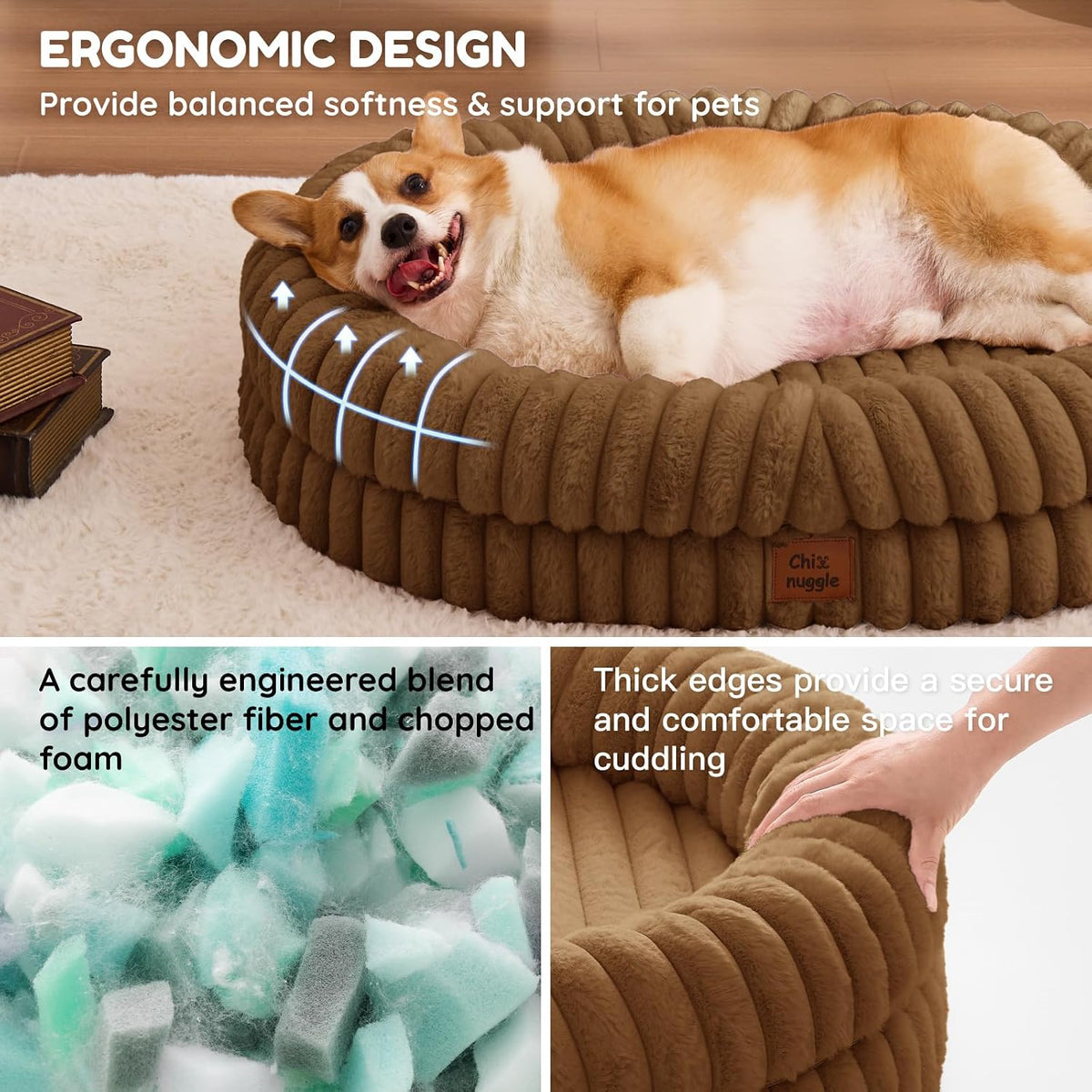 Orthopedic Dog Bed, Washable Cover, Faux Fur Bolster Pet Couch