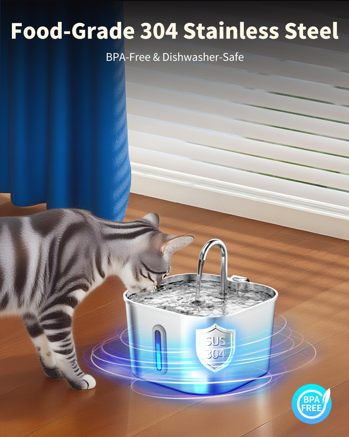 Cat Water Fountain Stainless Steel, 74Oz/2.2L Pet Fountain