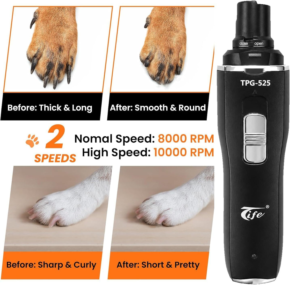 Rechargeable Pet Nail Grinder for Dogs Cats, Electric Dog Nail Trimmer