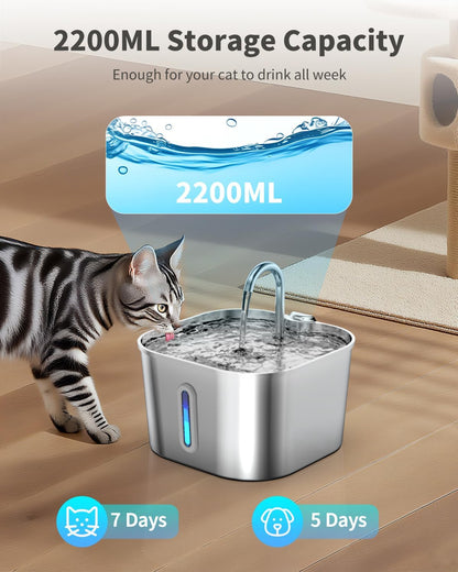 Cat Water Fountain Stainless Steel, 74Oz/2.2L Pet Fountain