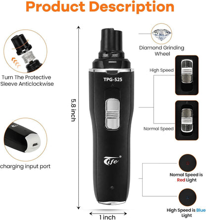 Rechargeable Pet Nail Grinder for Dogs Cats, Electric Dog Nail Trimmer