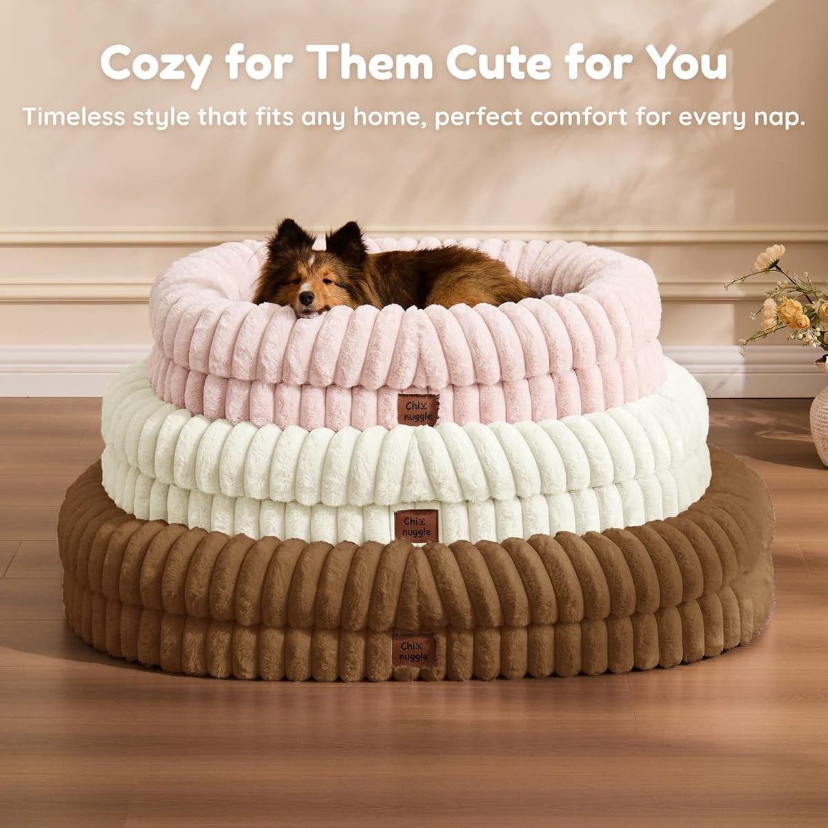 Orthopedic Dog Bed, Washable Cover, Faux Fur Bolster Pet Couch