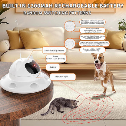 3-In-1Interactive AI Smart Play Cat Toy – Automatic Laser & Feather Toy for Indoor Cats, Keeps Cats Busy When Home Alone