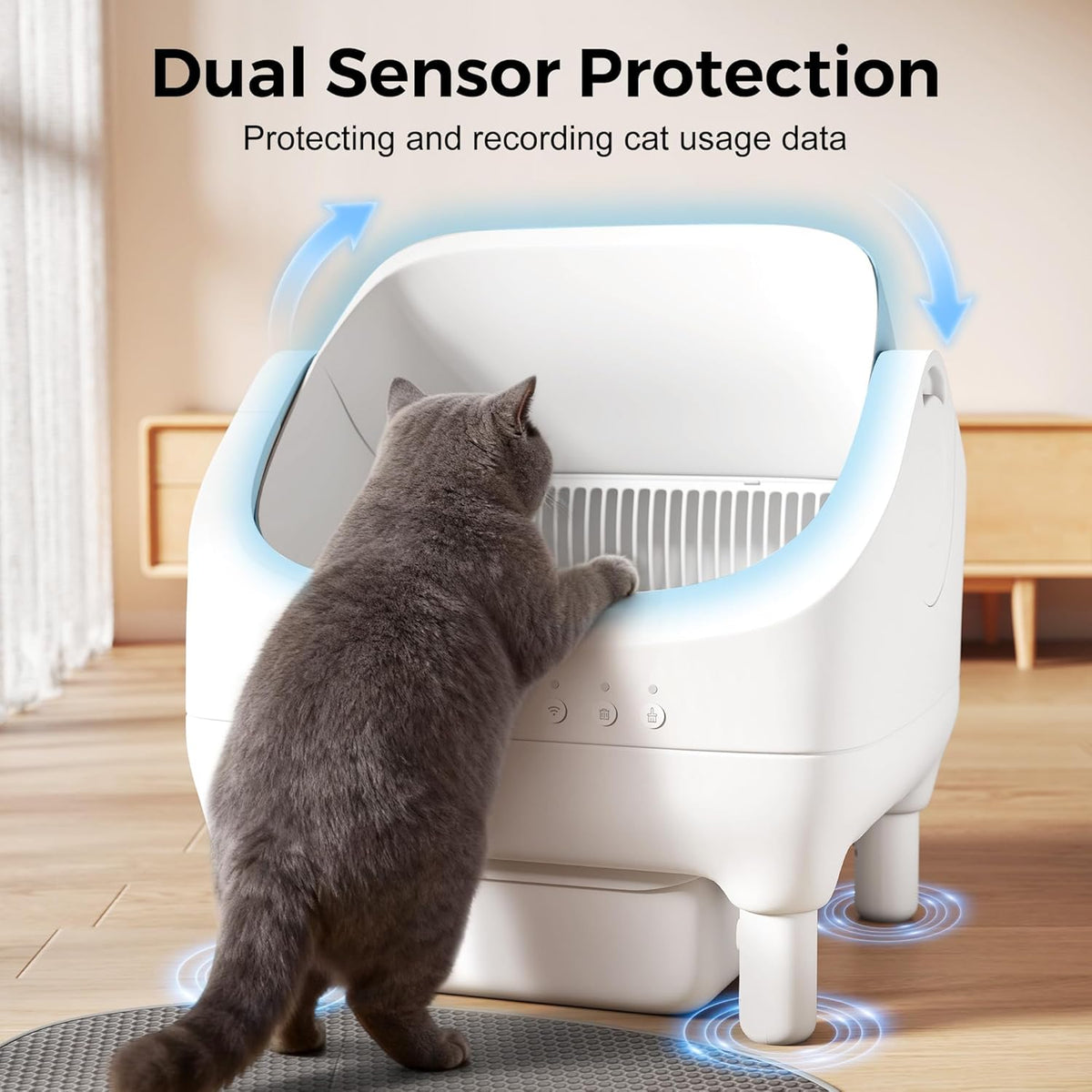 Smart Open Top Automatic Litter Box, Self Cleaning Cat Litter Box with App Control & Odor Isolation, Cat Litter, Large Capacity for Multiple Cats, Includes Trash Bags & Cat Litter Mat