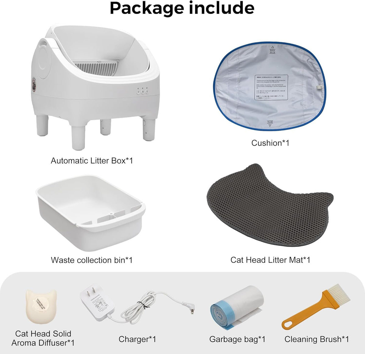 Smart Open Top Automatic Litter Box, Self Cleaning Cat Litter Box with App Control & Odor Isolation, Cat Litter, Large Capacity for Multiple Cats, Includes Trash Bags & Cat Litter Mat