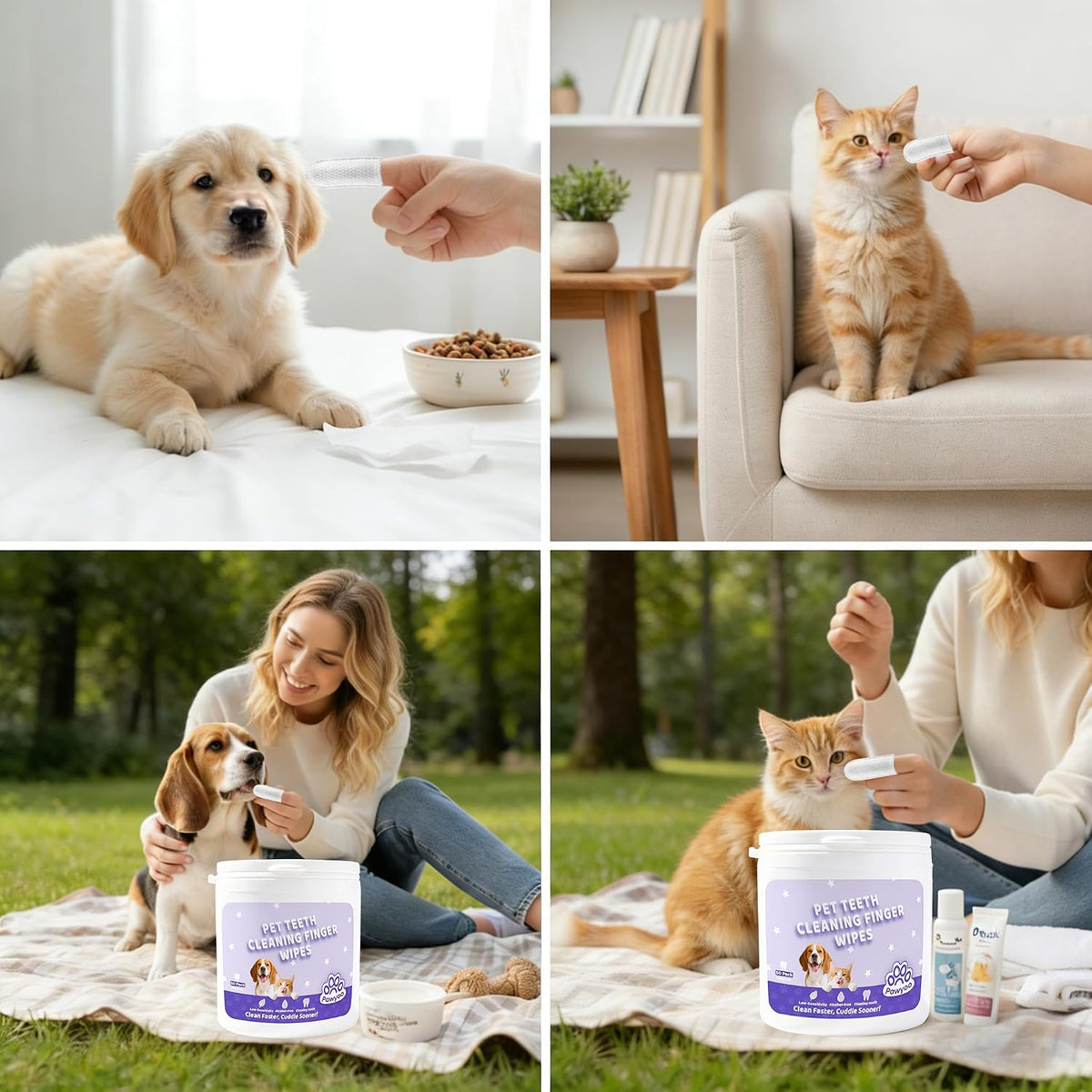 Cats Dogs Dental Care Finger Wipes - 50 PCS Tooth Brushing Kit Dental Wipes for Cats - Teeth Cleaning Finger Wipes for Dog & Cats - Reduces Dental Debris & Freshens Breath (Cy_Teethwipes)